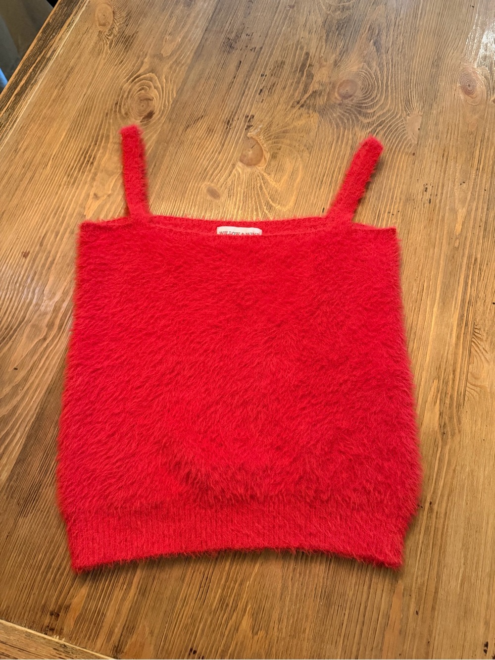 Willow & Wind Fuzzy Eyelash Knit Crop Tank Top Red Small